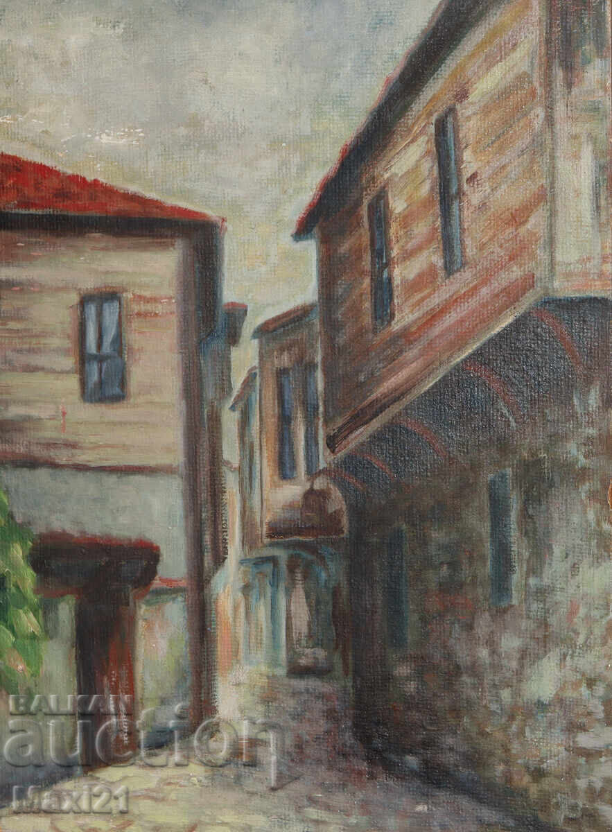 Auction  Landscape Revival Houses Old Painting Oil Paints