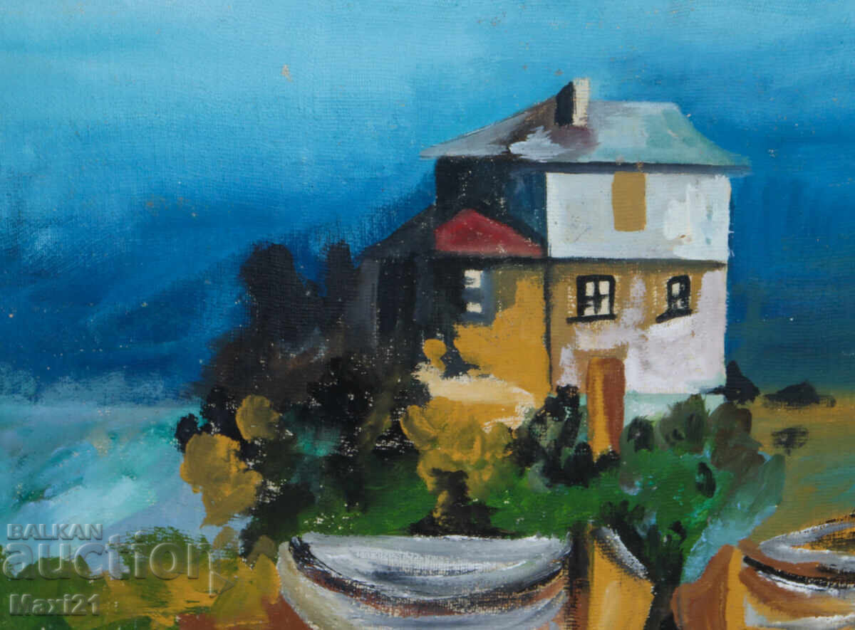 Delivery of Landscape house with fishing boats painting oil paints