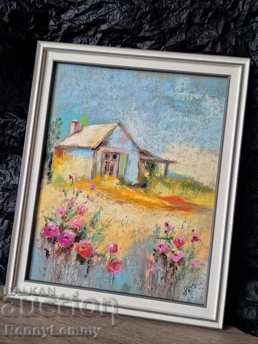 Auction Summer, original painting, pastel Auction Summer, original painting, pastel
