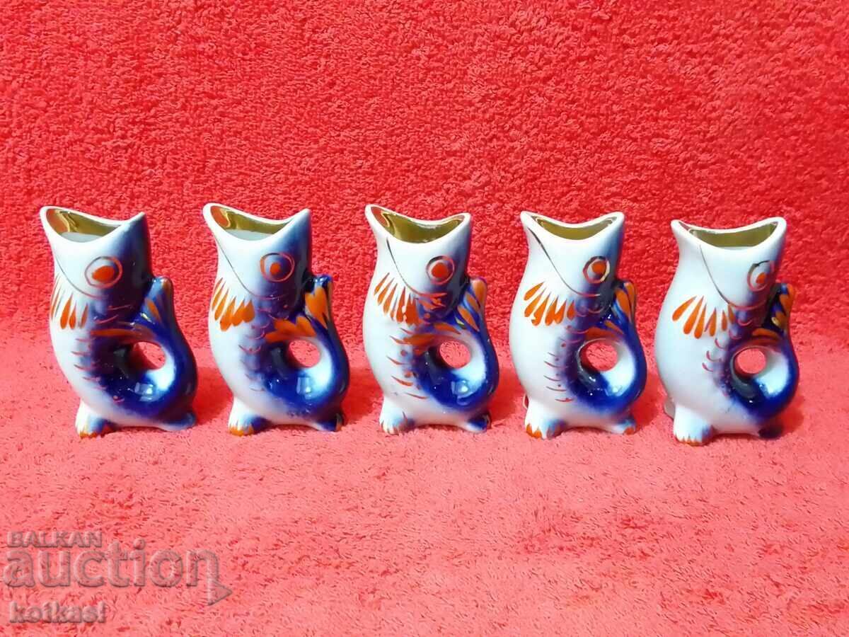 Δημοπρασία Star Lot 5 τμχ πορσελάνινα φλιτζάνια Ψαράκια ΕΣΣΔ Ρωσία Επιχρύσωση