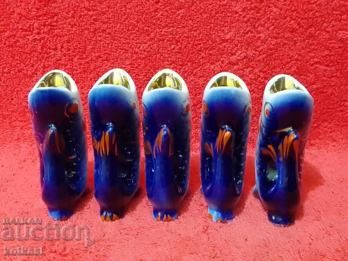 Παράδοση Star Lot 5 τμχ πορσελάνινα φλιτζάνια Ψαράκια ΕΣΣΔ Ρωσία Επιχρύσωση