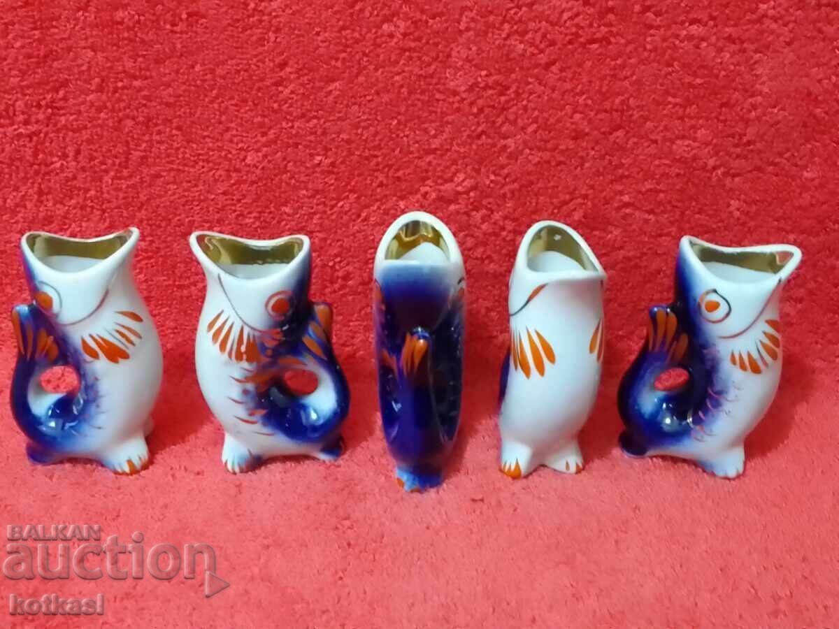 Star Lot 5 τμχ πορσελάνινα φλιτζάνια Ψαράκια ΕΣΣΔ Ρωσία Επιχρύσωση - 7