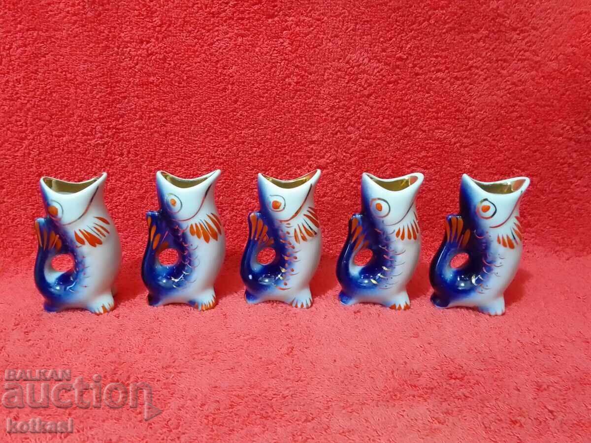 Star Lot 5 τμχ πορσελάνινα φλιτζάνια Ψαράκια ΕΣΣΔ Ρωσία Επιχρύσωση