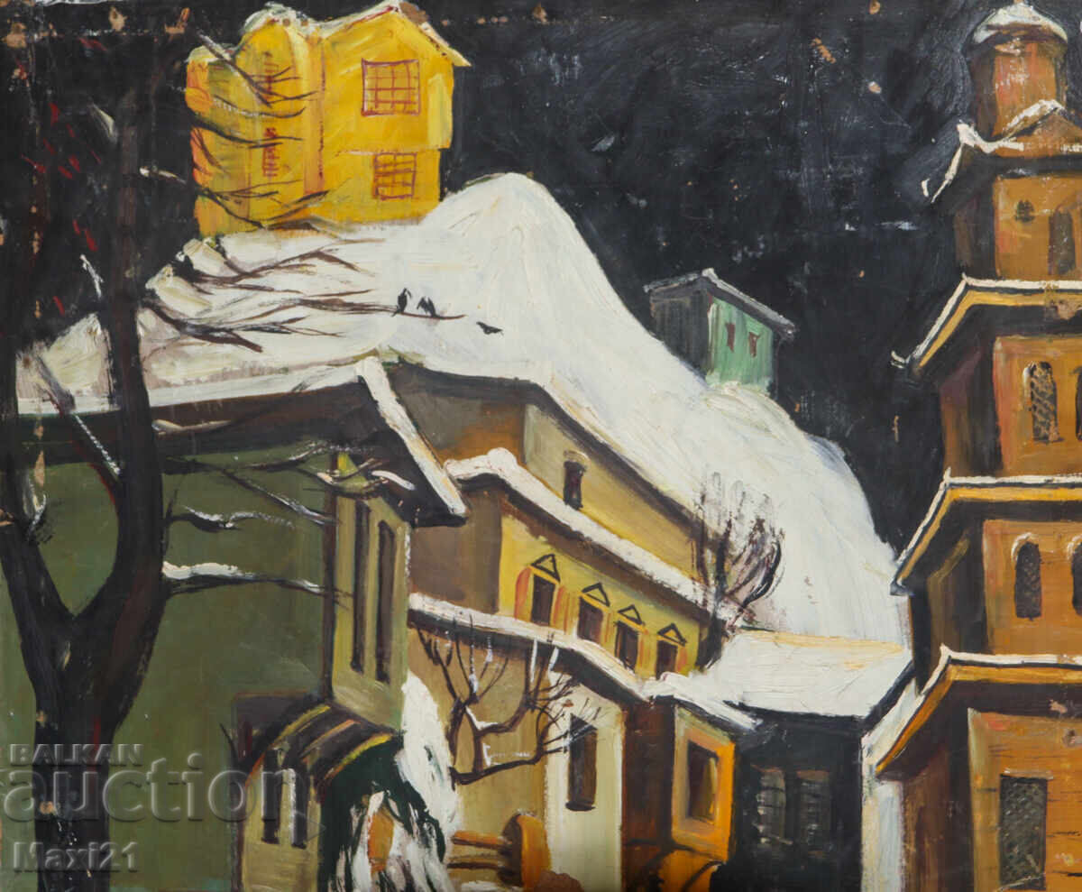 Oil painting winter landscape