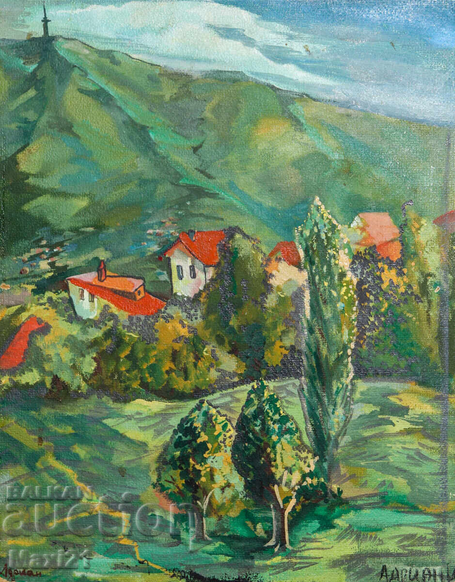 Планински пейзаж картина маслени бои подписана