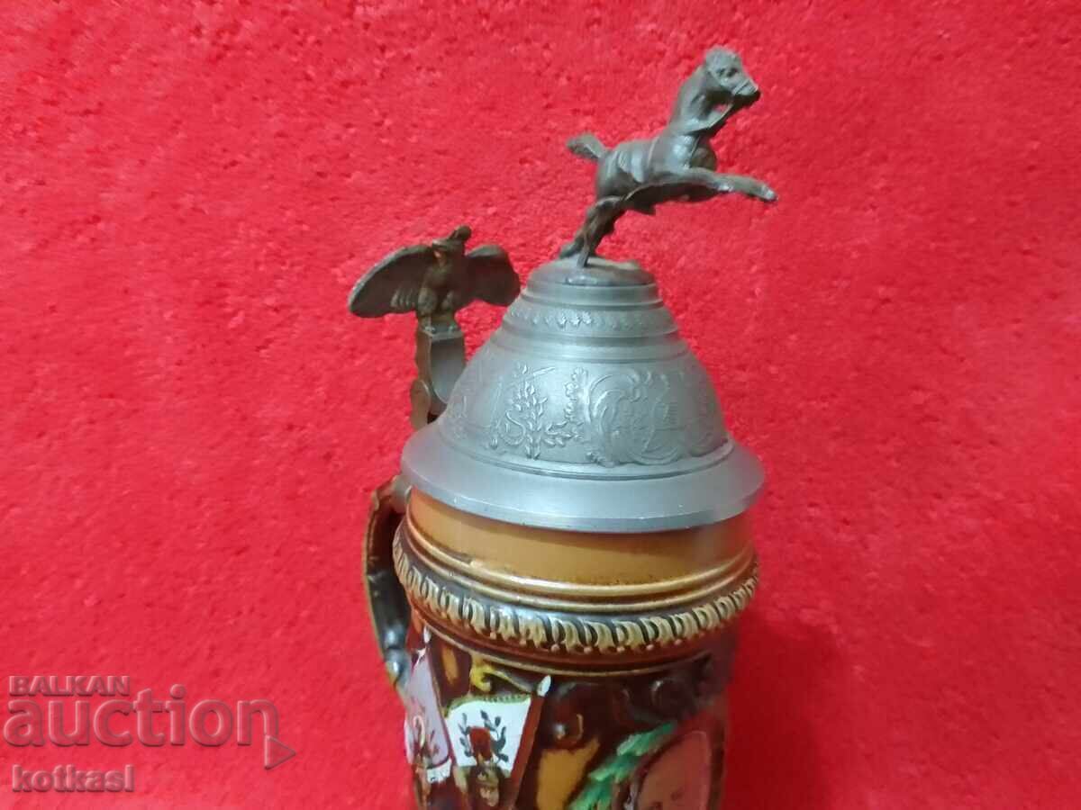 Χάλκινη κούπα με καπάκι 0,5 λίτρων Γερμανός Συνταγματάρχης Αετός Ιππασία Στρατιώτης με τιμή 285.50 BGN | € 145.97