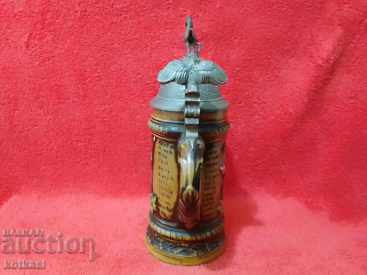 Παράδοση Χάλκινη κούπα με καπάκι 0,5 λίτρων Γερμανός Συνταγματάρχης Αετός Ιππασία Στρατιώτης