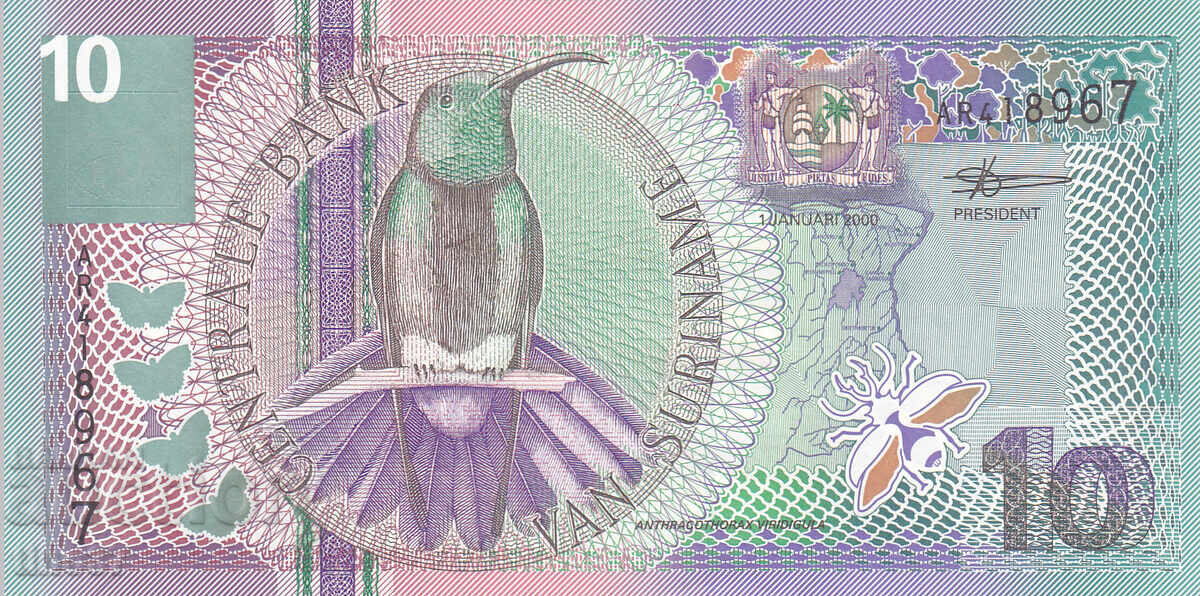 tino37- SURINAME - 10 GUILDENS - 2000 - UNC with price 7.50 BGN | € 3.83 tino37- SURINAME - 10 GUILDENS - 2000 - UNC with price 7.50 BGN | € 3.83