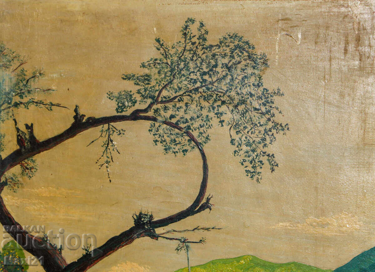 Παράδοση Παλιό ιμπρεσιονιστικό ελαιογραφία, τοπίο ποταμού