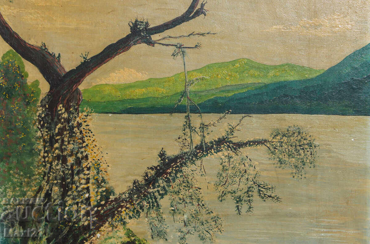 Παλιό ιμπρεσιονιστικό ελαιογραφία, τοπίο ποταμού - 5