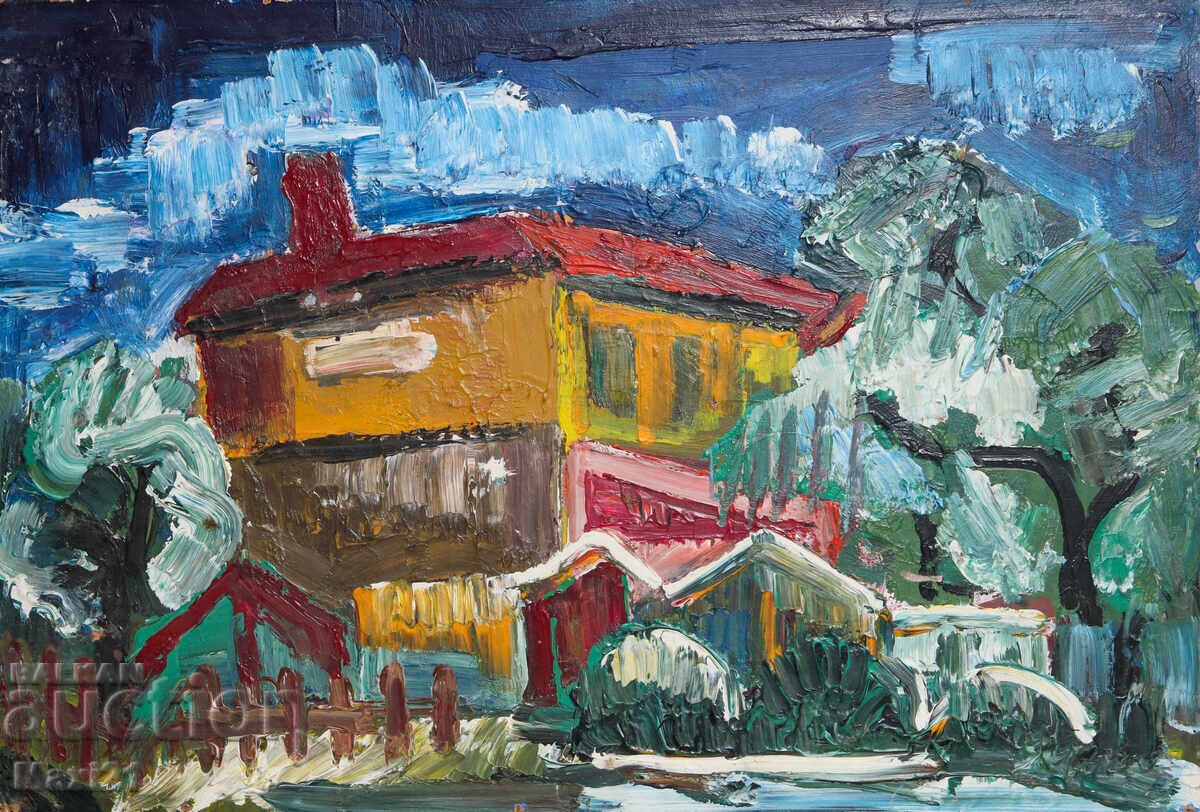 Landscape house painting oil paints
