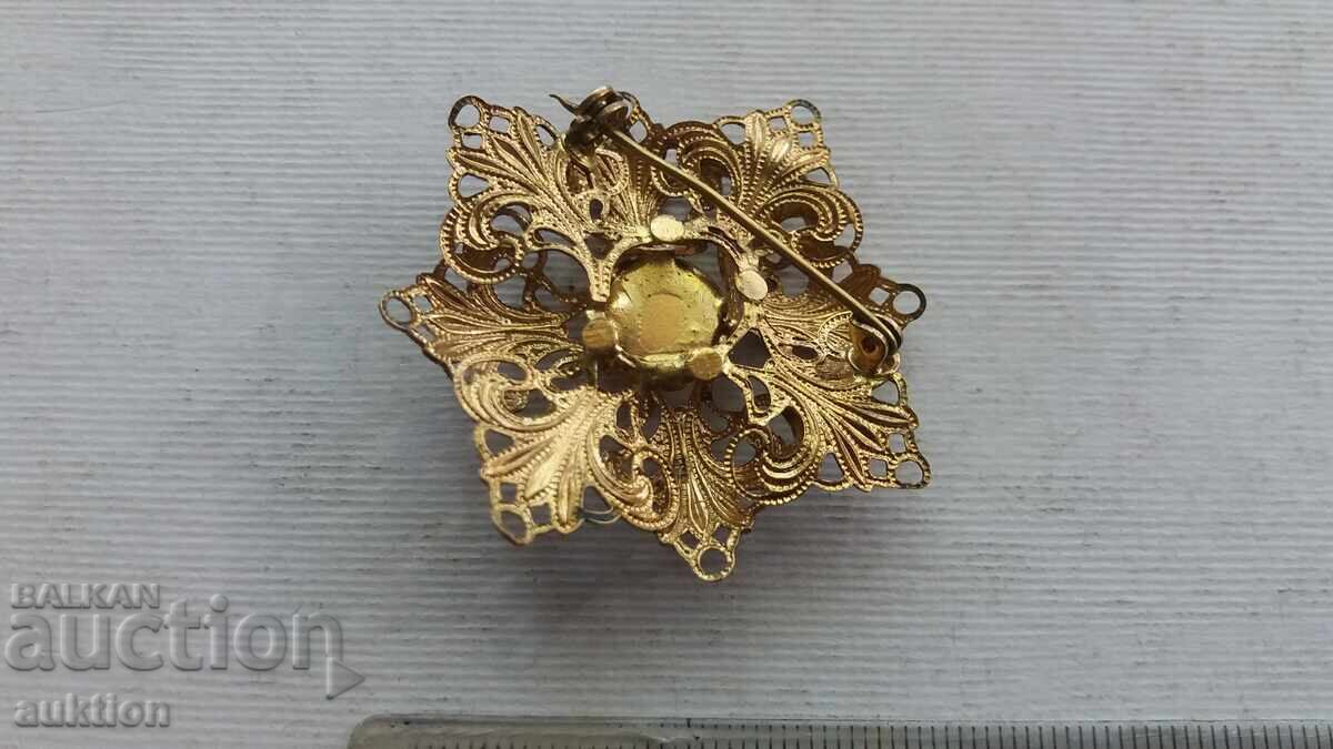 СТАРА МАСИВНА БРОНЗОВА БРОШКА С КАМЪНИ - 5