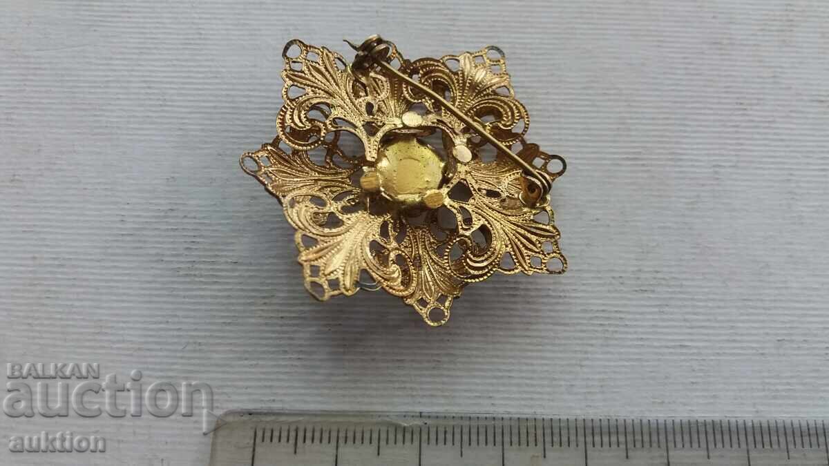 СТАРА МАСИВНА БРОНЗОВА БРОШКА С КАМЪНИ - 6