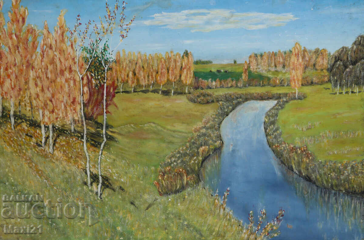 Oil painting, beautiful river landscape
