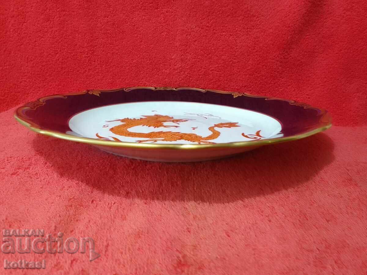 Πορσελάνινη πιατέλα Δράκος επιχρύσωση Κοβάλτιο άριστη σήμανση d-30 εκ - 5