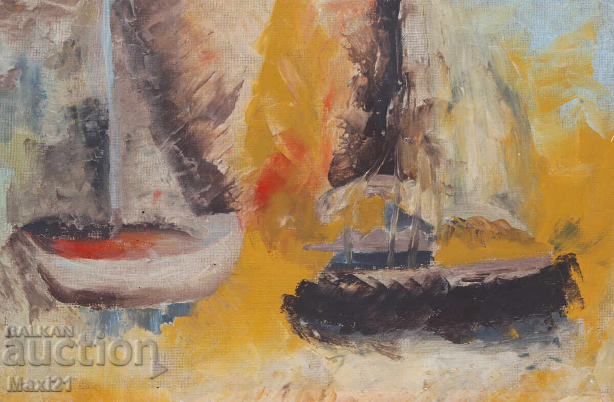 Ελαιογραφία, τοπίο με βάρκα με τιμή 250.00 BGN | € 127.82
