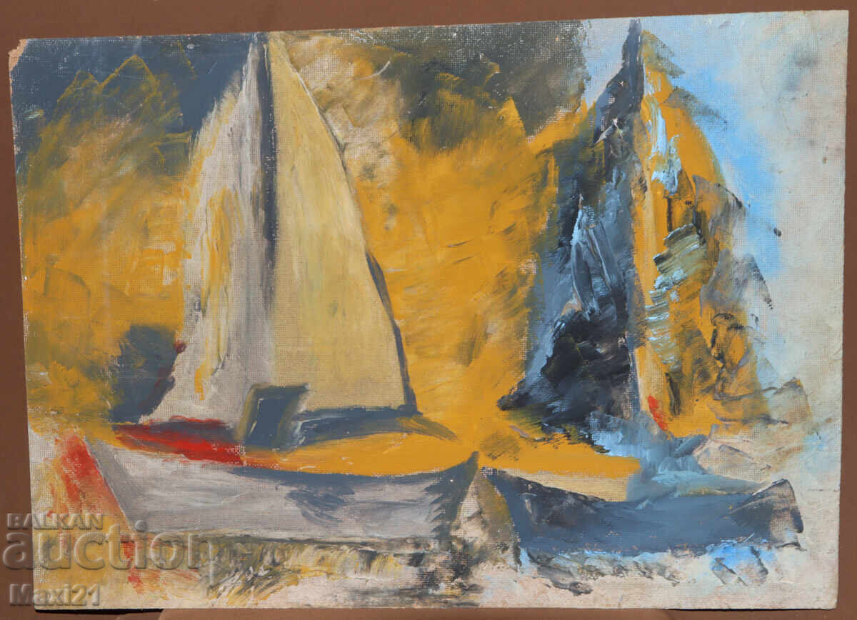Маслена картина, пейзаж с лодки с цена 250.00 лв. | € 127.82