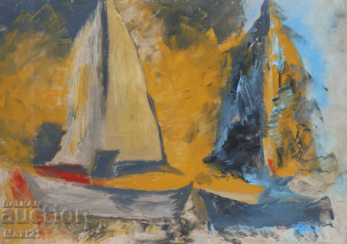 Аукцион Маслена картина, пейзаж с лодки