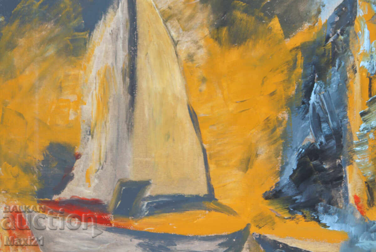 Доставка на Маслена картина, пейзаж с лодки