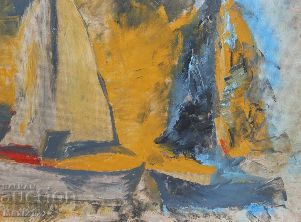 Маслена картина, пейзаж с лодки - 5
