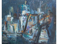 Oil abstract painting, landscape