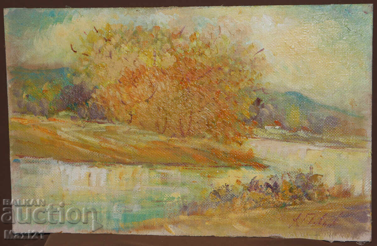 Oil painting beautiful river landscape autumn signed with price 240.00 BGN | € 122.71