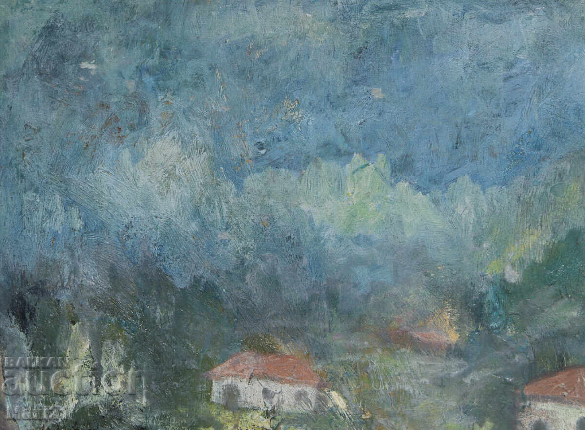 Livrarea Pictură în ulei peisaj folcloric, case țărănești 1987