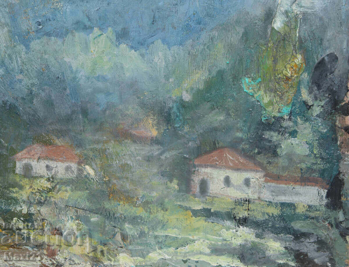Pictură în ulei peisaj folcloric, case țărănești 1987 - 6