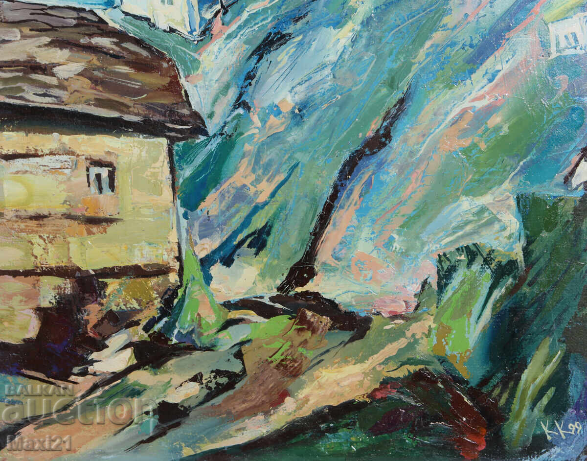 Oil painting, genre landscape, rural houses, 1999 - 5