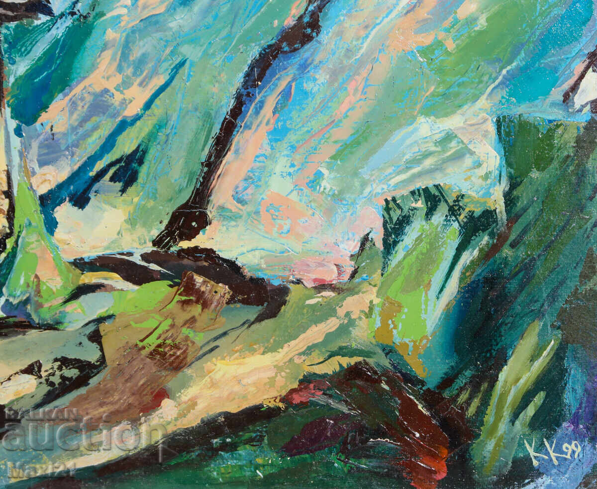 Oil painting, genre landscape, rural houses, 1999 - 6