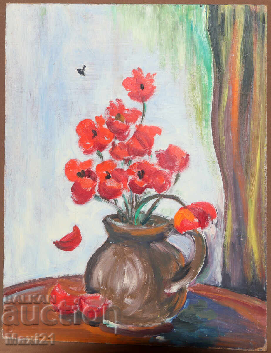 Έλαιογραφία νεκρής φύσης, βάζο με λουλούδια με τιμή 240.00 BGN | € 122.71