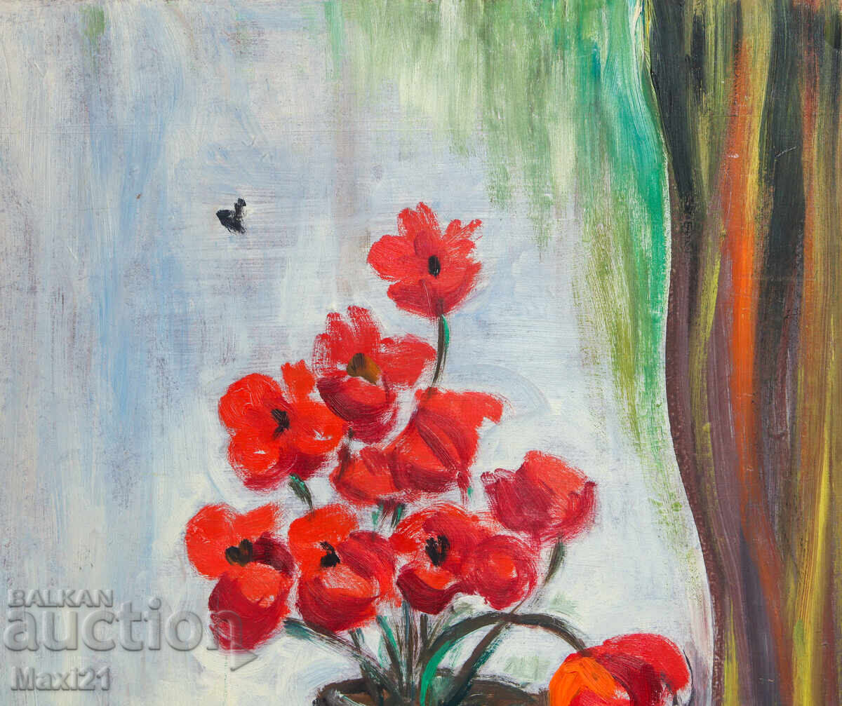 Παράδοση Έλαιογραφία νεκρής φύσης, βάζο με λουλούδια