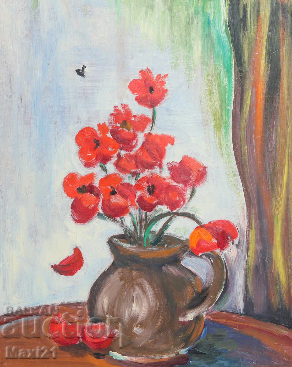 Έλαιογραφία νεκρής φύσης, βάζο με λουλούδια