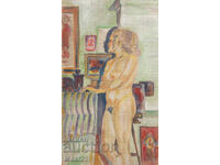 Oil painting female portrait, nude body