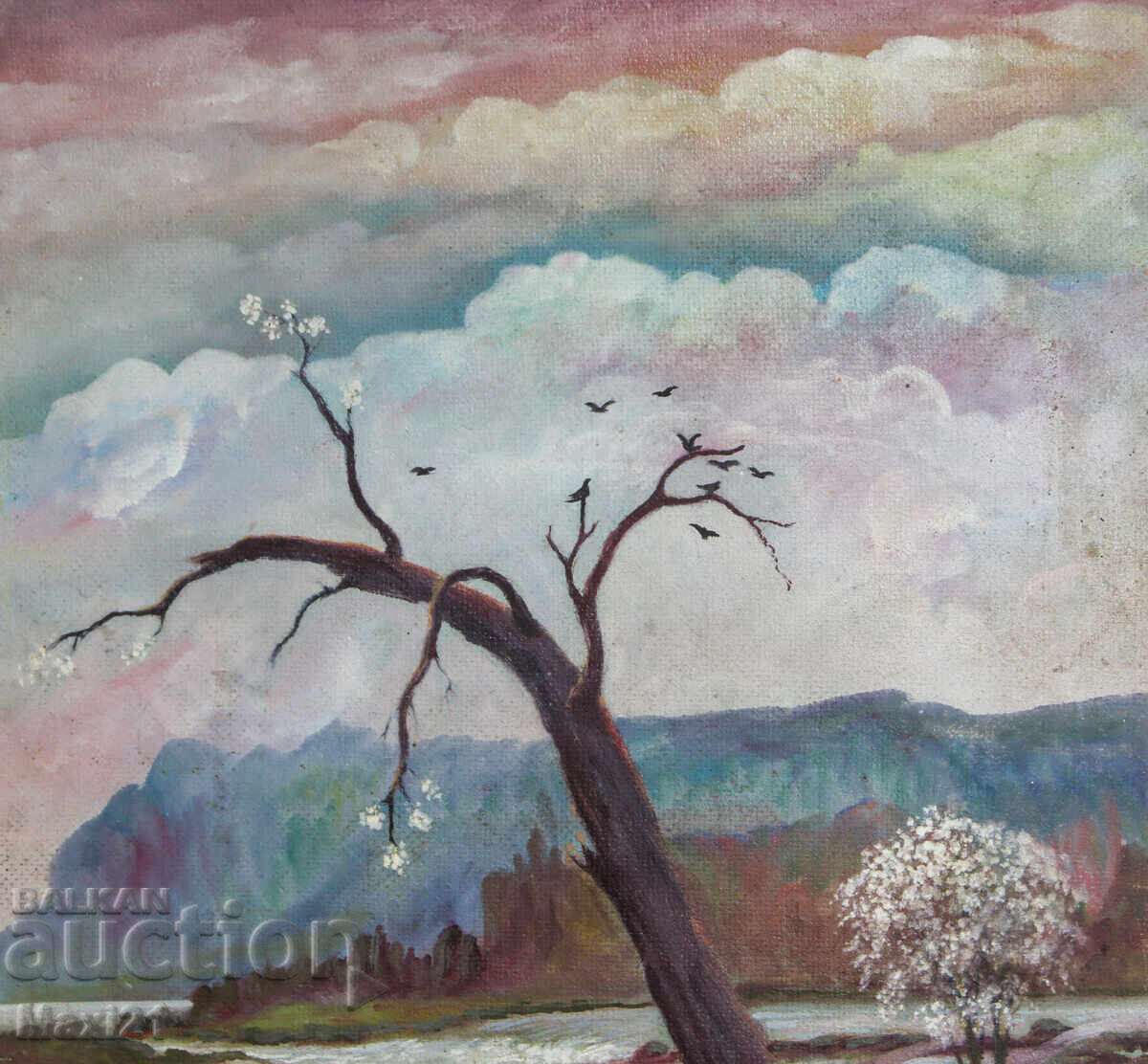 Παράδοση Ελαιογραφία όμορφου τοπίου ποταμού, φύση