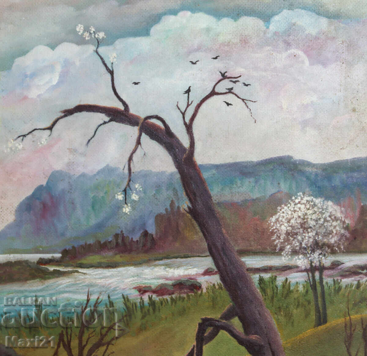 Ελαιογραφία όμορφου τοπίου ποταμού, φύση - 5