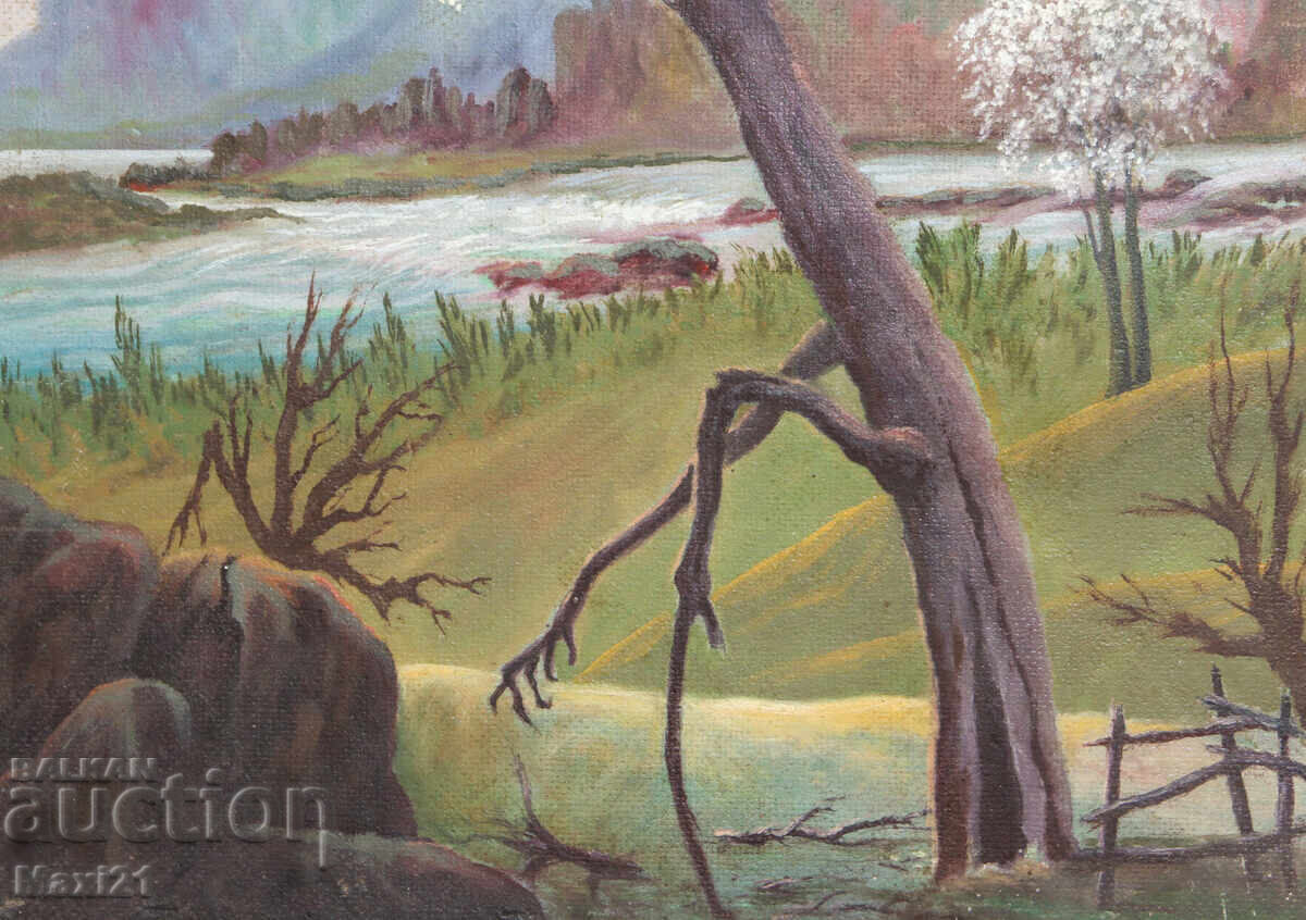 Ελαιογραφία όμορφου τοπίου ποταμού, φύση - 6