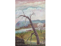 Oil painting beautiful river landscape, nature