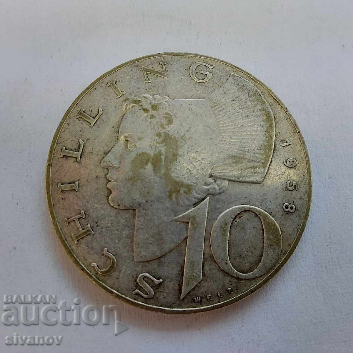 Австрия 10 Шилинга 1958 Сребърна Монета #3204 с цена 12.99 лв. | € 6.64