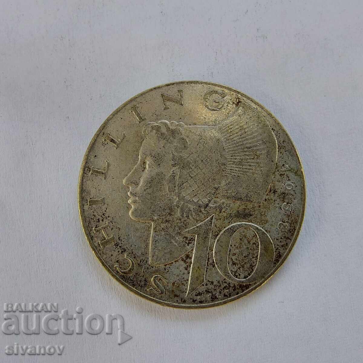 Австрия 10 Шилинга 1958 Сребърна Монета #3206