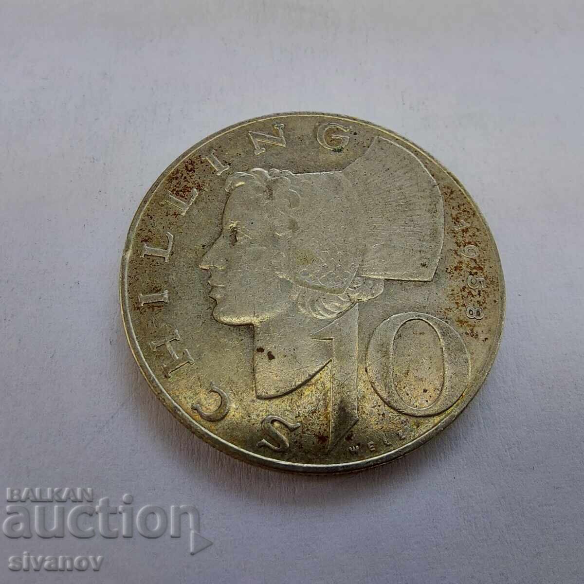 Австрия 10 Шилинга 1958 Сребърна Монета #3208 с цена 12.99 лв. | € 6.64