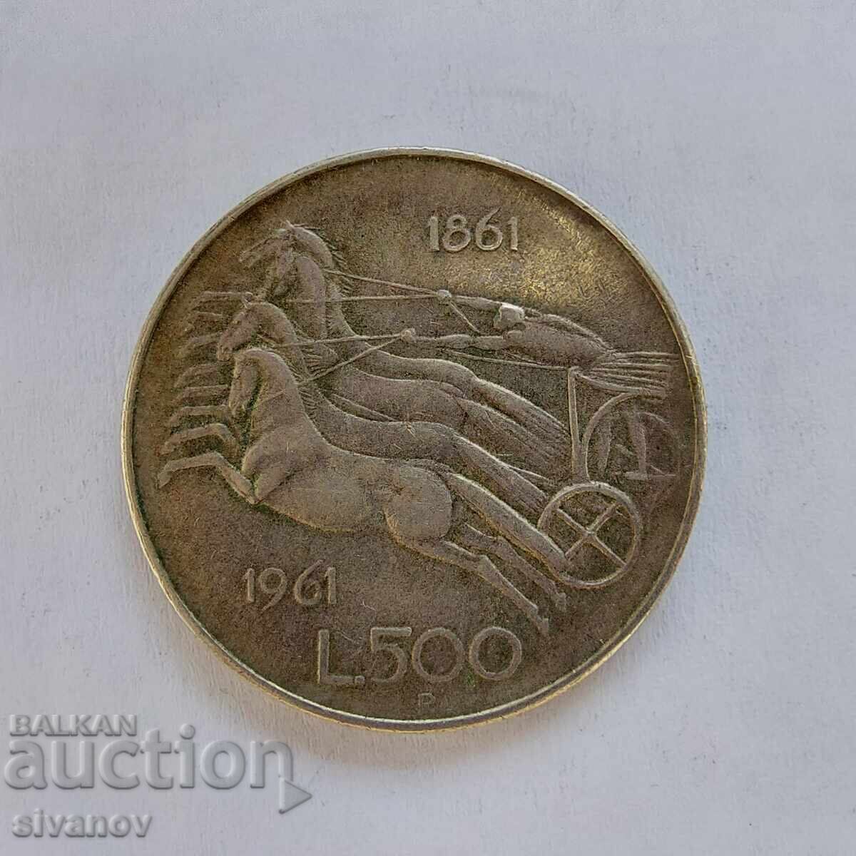 Italy 500 Lire 1961 Silver Coin #3208