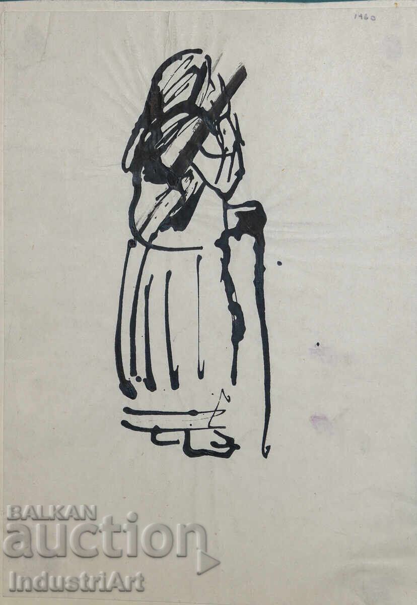 Δημοπρασία Ενδιαφέρον σχέδιο με μελάνι, πορτρέτο, 1960