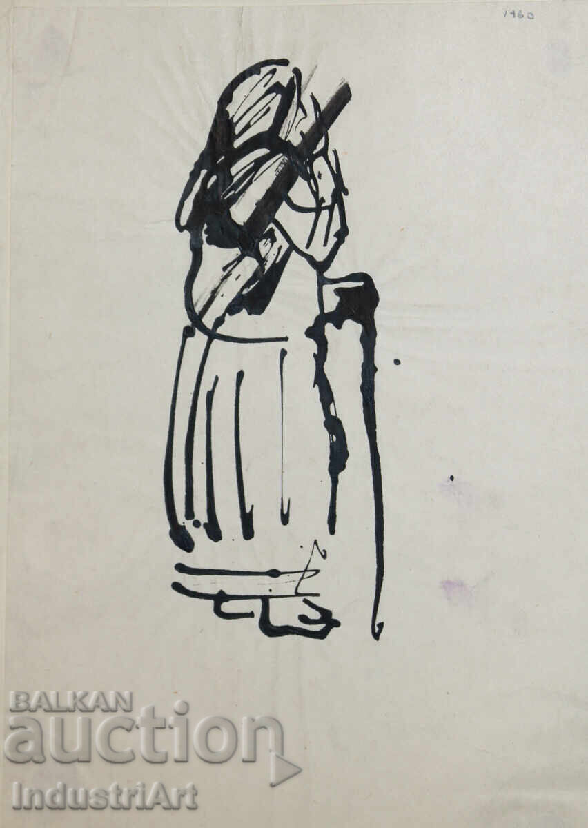 Ενδιαφέρον σχέδιο με μελάνι, πορτρέτο, 1960