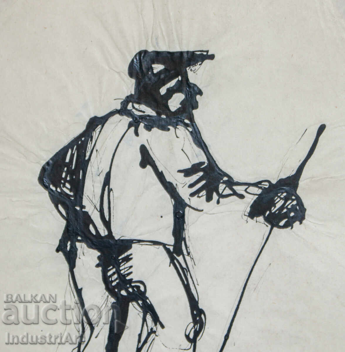 Delivery of Interesting ink painting, portrait of a man with a cane