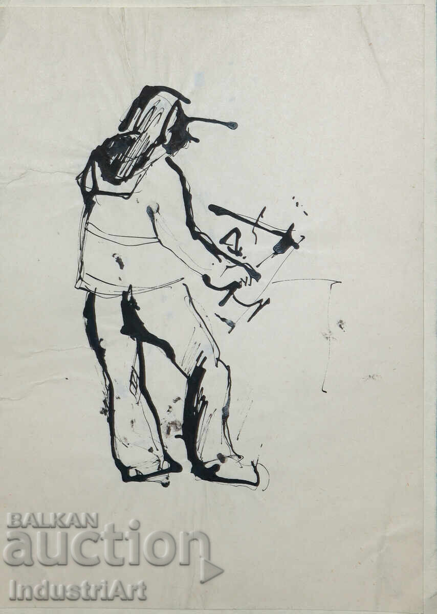 Δημοπρασία Ενδιαφέρουσα εικόνα μελάνι πορτρέτο