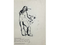 Tablou interesant, portret în tuș