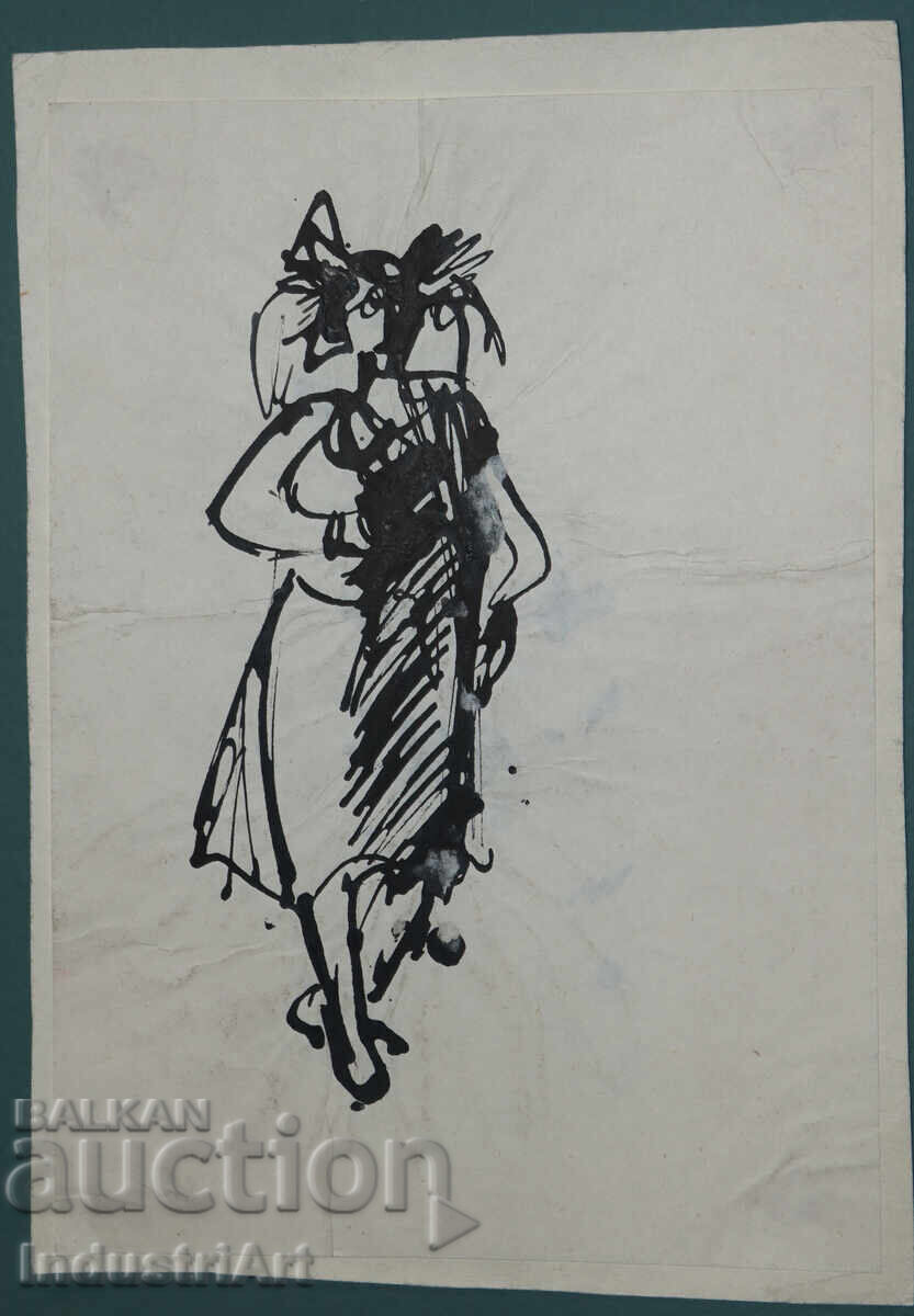 Ενδιαφέρουσα εικόνα με μελάνι, γυναικεία φιγούρα με τιμή 100.00 BGN | € 51.13