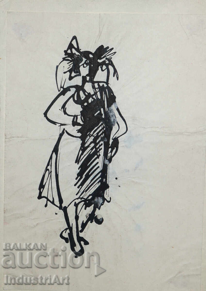 Ενδιαφέρουσα εικόνα με μελάνι, γυναικεία φιγούρα