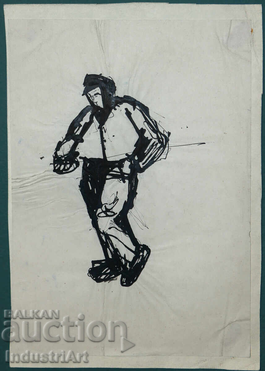 Аукцион Интересна картина туш портрет